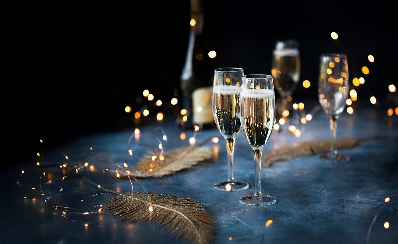 Glasses of prosecco on a table