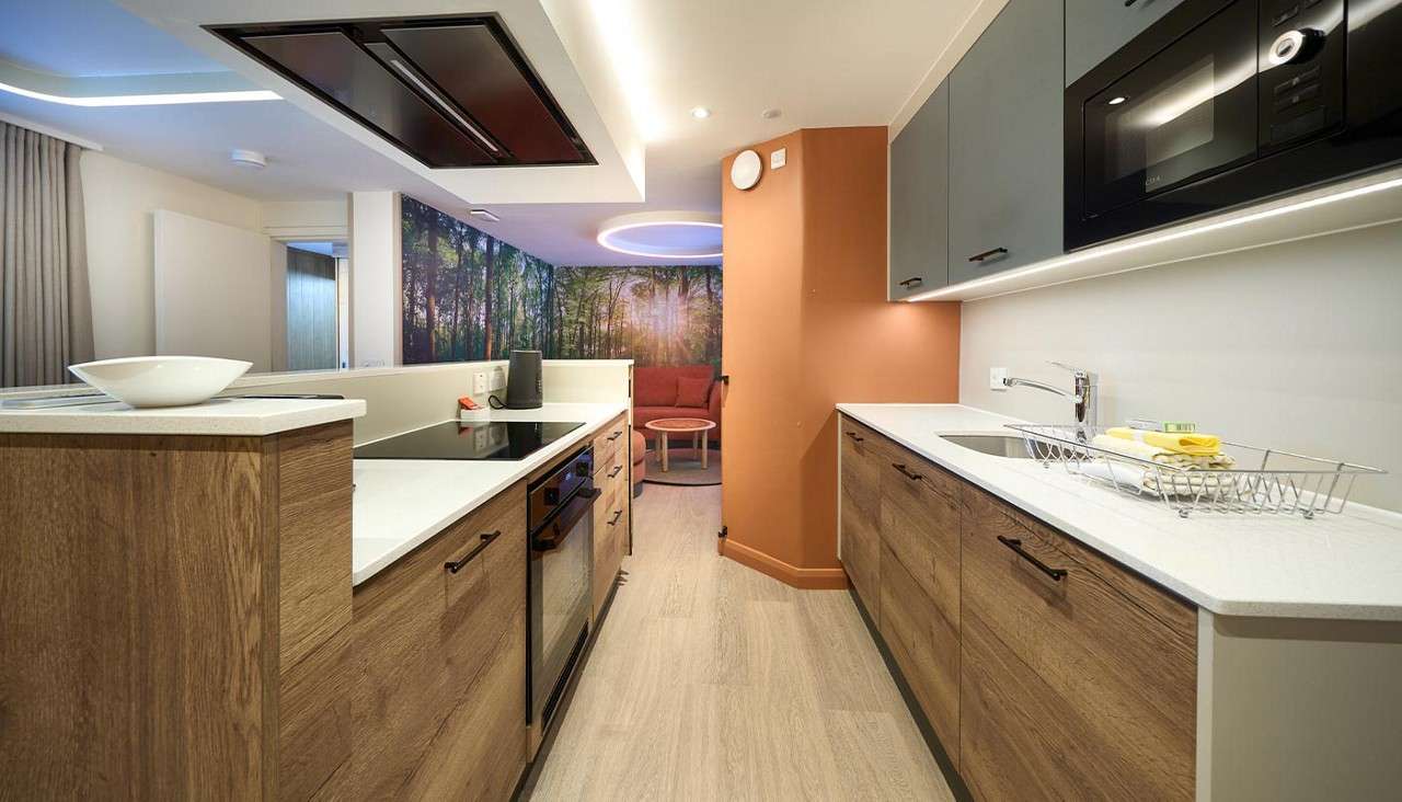 Open plan kitchen area.