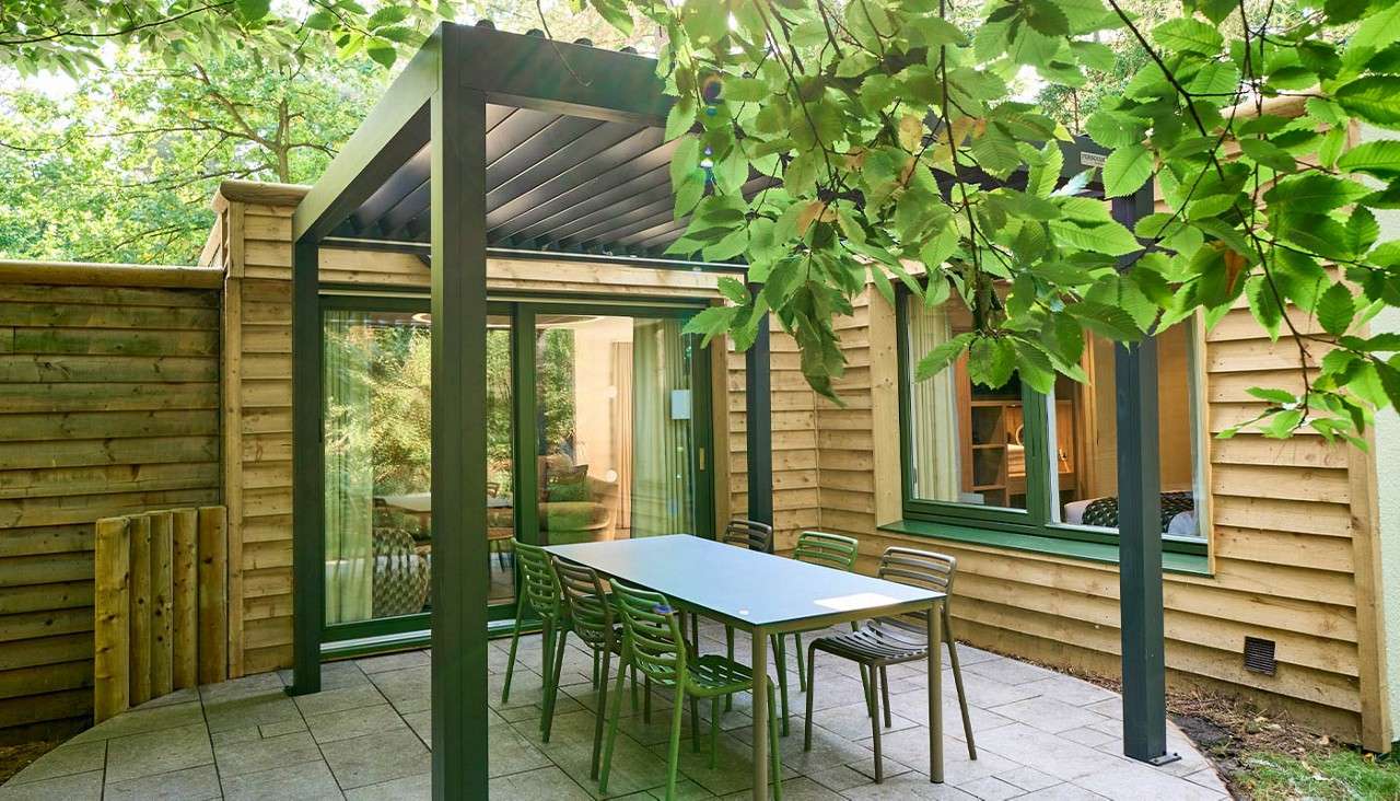 Outdoor seating area with pergola