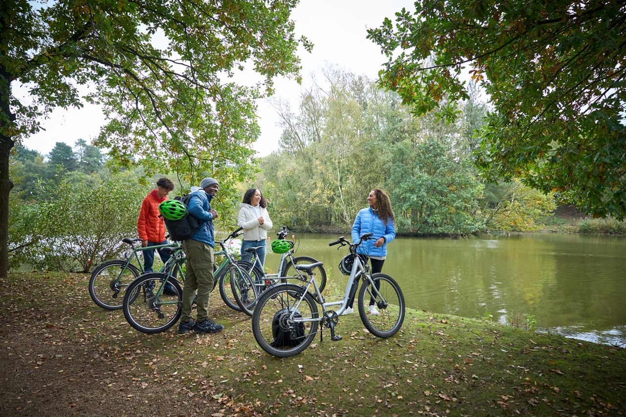 family bike ride in the forest